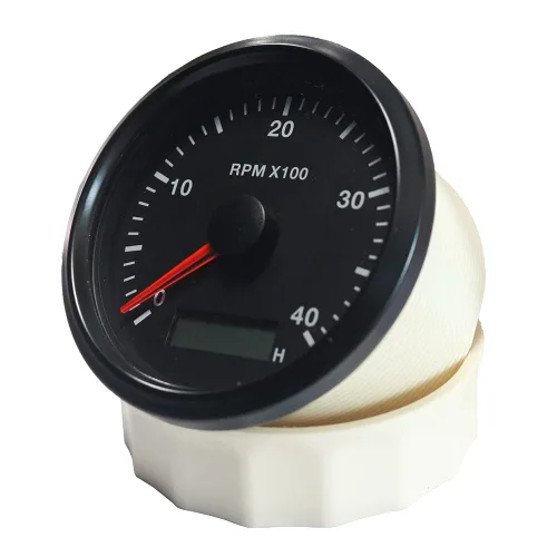 Miniatura 3 de ELING Tacómetro universal RPM de 3.346 in 0-4000 RPM con medidor de hora ajustable con retroiluminación roja o amarilla 9-32 V Negro+Negro
