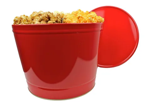 Miniatura 5 de Signature Popcorn - Lata de metal reutilizable rojo sólido de 2 galones - Mantequilla, caramelo y queso cheddar