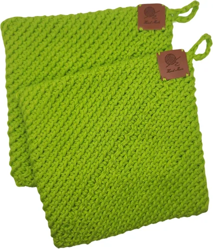 Soportes para ollas de ganchillo hechos a mano, colección de color sólido, algodón de 6 x 6 pulgadas, resistentes al calor, doble capa, lazo para