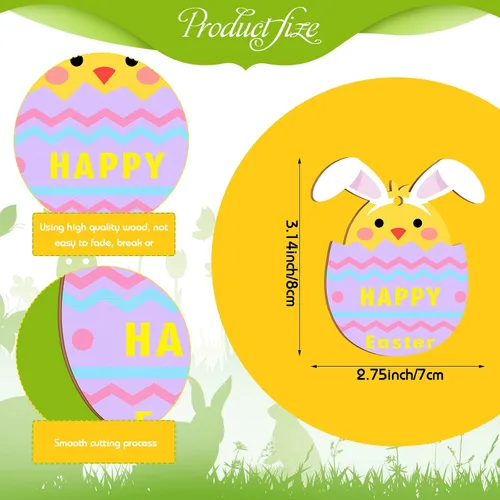 Miniatura 3 de Qunclay 40 piezas de adornos de Pascua, huevos de Pascua, huevos de Pascua, letreros colgantes para árbol, conejo, rebanadas de madera, recortes