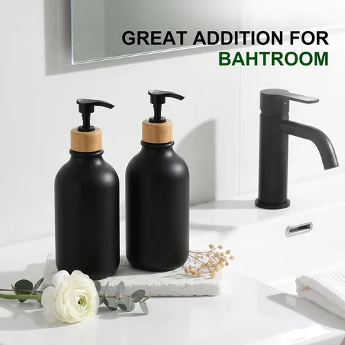 Miniatura 5 de Dispensador de Jabón de Mano Kasunting para Baño, Dispensador de Jabón para Cocina Negro, Juego de Dispensadores de Jabón de Mano y Platos de 17 Fl