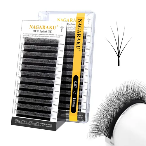 Miniatura 129 de NAGARAKU Extensiones de pestañas Double Tips 4D W, suministros con puntas dobles, gruesas con rizado D de 0.07 mm, bandeja mixta 8-15 mm, 0.07-D