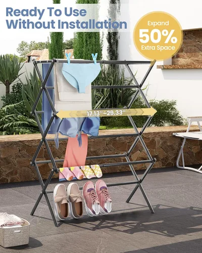 Miniatura 5 de APEXCHASER Estante de Secado de Ropa, Estante de Secado de 3 Niveles para Ropa, Secador de Ropa Metálico Expandible, Estante de Toallas Plegable