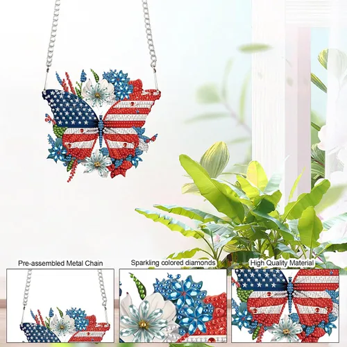 Miniatura 5 de AiYuanzsh Juego de colgante de pintura de diamante para el Día de la Independencia, con forma especial, puntos de diamante, adornos acrílicos