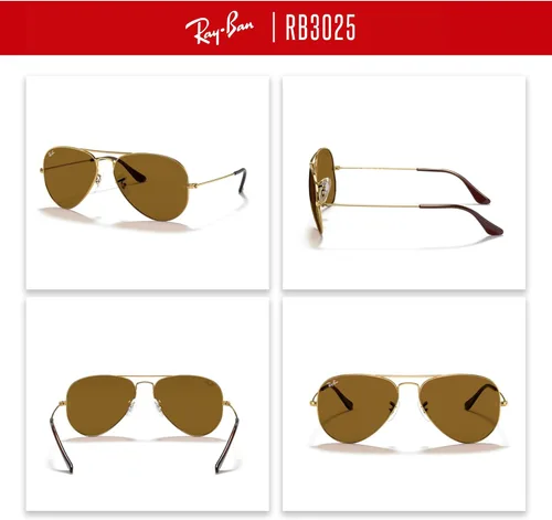 Miniatura 77 de Ray-Ban RB3025 - Lentes de sol de aviador de metal para hombre y mujer + paquete con kit de cuidado de gafas iWear de diseñador