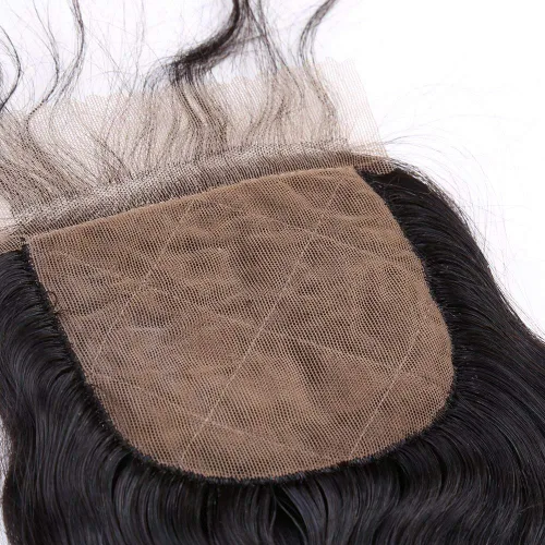 Miniatura 4 de Cabello humano con base de seda 4x4 con cierre de encaje con cabello de bebé, ondulado, cierre de cabello virgen brasileño, parte libre, color Parte