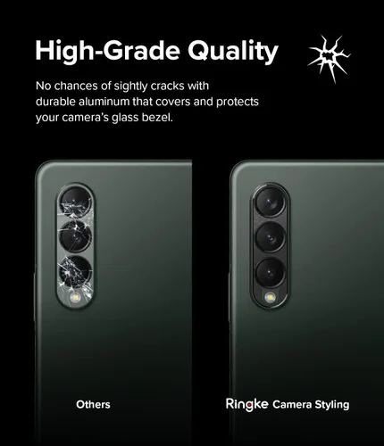 Miniatura 3 de Ringke Protector de lente de cámara compatible con Samsung Galaxy Z Fold 3, marco de aluminio, resistente cubierta protectora - negro