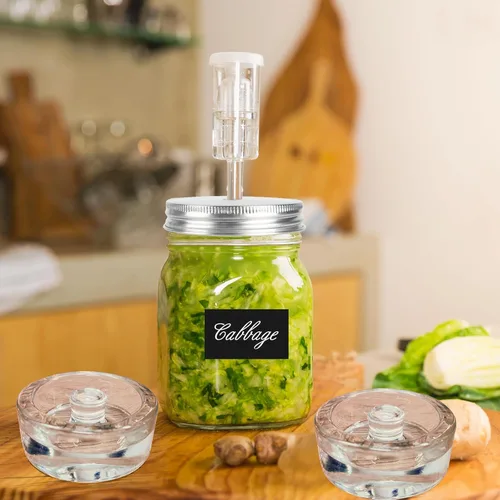 Miniatura 6 de MEEZY Juego de 2 juegos de fermentación, tapas de fermentación, pesos de vidrio y esclusas compatibles con frascos Mason de boca ancha de 3.386 in