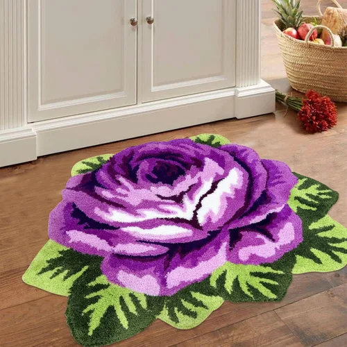 Miniatura 19 de USTIDE Bonita alfombra de baño de rosas para baño, alfombra de baño naranja de lujo, antideslizante, con forma de flor, alfombra de ducha de felpa