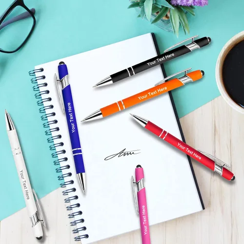 Miniatura 5 de Hasta 500 bolígrafos personalizados a granel, bolígrafo grabado personalizado con punta de lápiz capacitivo, carcasa multicolor retráctil, bolígrafo