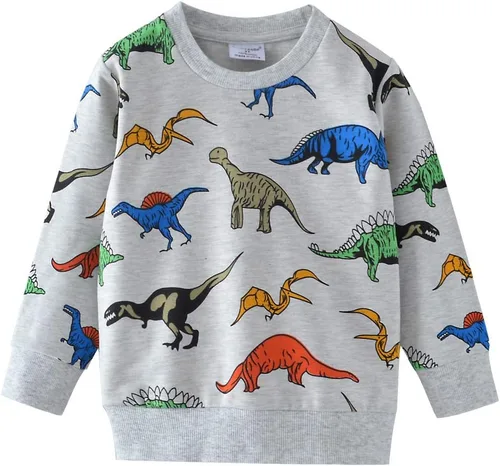 Popshion - Sudaderas de dinosaurios para niños, pulóveres deportivos de caricaturas de manga larga, tallas 1-7T