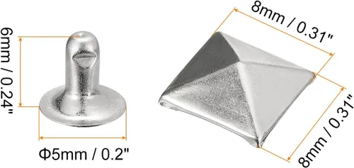 Miniatura 2 de uxcell Juego de 60 remaches de punta para ropa, 0.315 in, remaches rápidos de pirámide, clavos cuadrados punk, de cobre, para decoraciones de Tono