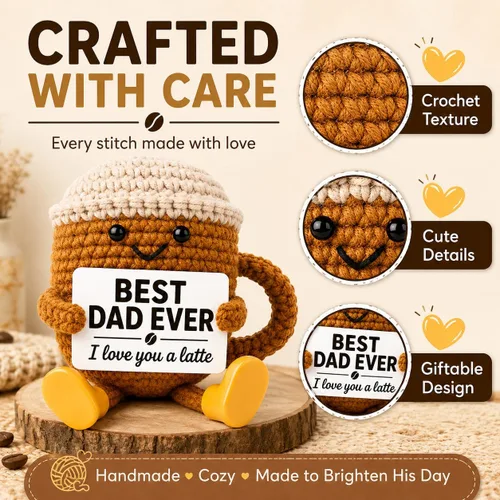 Miniatura 4 de Fathers Day Gift for Dad from Daughter Son, Dad Gifts Crochet Coffee Cup, Best Dad Ever I Love You Handmade Crochet Decor, Birthday Christmas Coffee