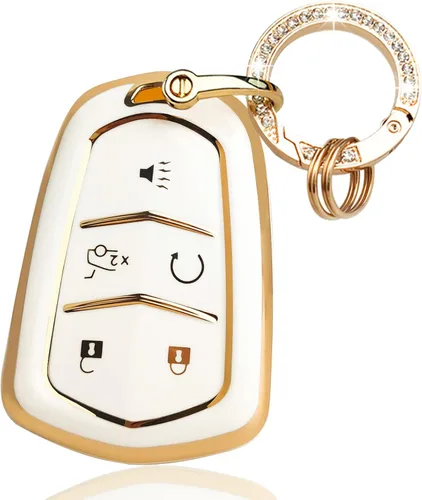 Miniatura 8 de OLLEN Funda para llavero con llavero brillante, apto para Cadillac ATS CTS CT6 SRX STS XT5 XTS, protección completa, funda de llavero de TPU suave