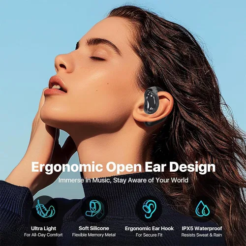 Miniatura 7 de Piluyaa Auriculares de oreja abierta, ultra cómodos, inalámbricos Bluetooth 5.4, auriculares sobre la oreja con pantalla táctil inteligente ganchos