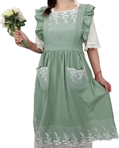 Miniatura 15 de Vibsion Delantal vintage con volantes para mujer, delantales de cocina de jardín con espalda cruzada Azul