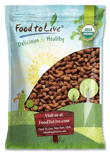 Food to Live Almendras tostadas secas orgánicas, 5 libras, sin OMG, sin sal, veganas, keto, paleo, kosher, a granel, alto en proteínas, fibra