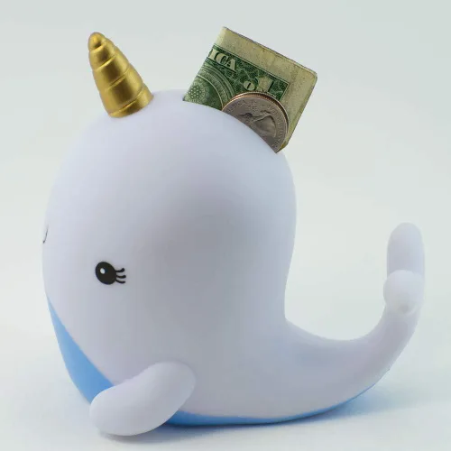 Miniatura 2 de Narwhal - Alcancía con forma de narval (narval de plástico para almacenar dinero, monedas, Miz) (1 narval por paquete)