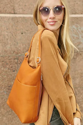 Miniatura 2 de Le Donne Mochila delgada de cuero para mujer Mochila de cuero de vaquetta colombiana de grano completo, 12 x 4 x 9 pulgadas, marino, Casual