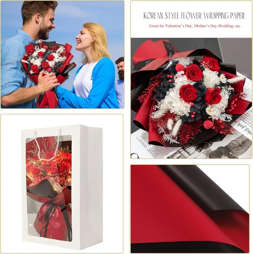 Miniatura 4 de Gloreyan 20 hojas de papel de regalo de flores, ramo de floristería para manualidades, ramo de flores frescas, envoltura impermeable, caja