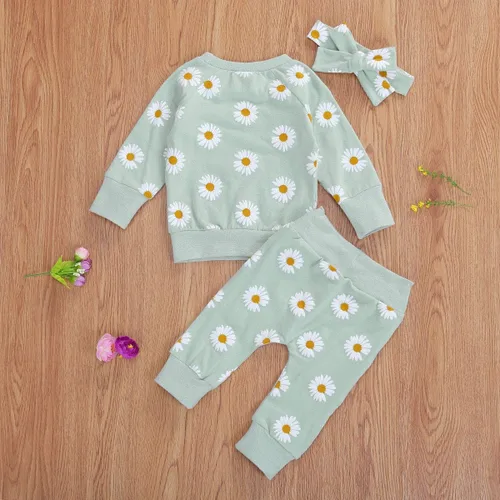 Miniatura 5 de Conjunto de 3 piezas de ropa de manga larga para bebé y niña, camiseta y pantalones