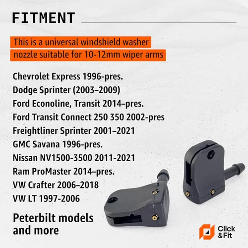 Miniatura 2 de Boquillas ajustables de 3 vías para reemplazo del limpiaparabrisas para Peterbilt, Dodge Sprinter, Ford Transit, Freightliner, VW Crafter