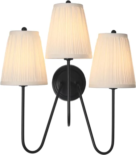 Miniatura 11 de Electro bp; Elegantes apliques de pared individuales con pantallas de lámpara de brocado plisado blanco y brazo curvo de metal dorado pulido, luz