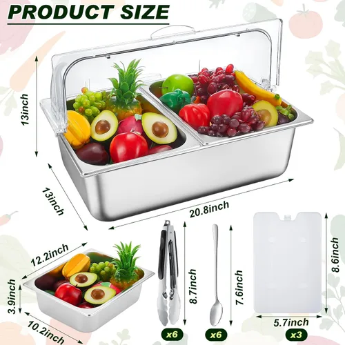 Miniatura 2 de Tessco for you 16 piezas de contenedor de condimentos para servir alimentos y especias, con tapa, para exhibición en mostrador, enfriado, de acero