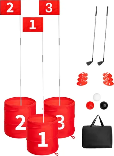 SJEhome Juego de golf de 3 hoyos para adultos al aire libre e interior, regalos de práctica para patio, césped, parque, patio, playa (juego de golf