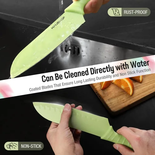 Miniatura 4 de HAUSHOF Juego de cuchillos de cocina, juego de 12 cuchillos coloridos con 6 fundas para cocina, cuchillas de acero inoxidable con revestimiento
