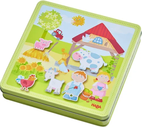 HABA Peter and Pauline - Juego de actividades magnéticas de animales de granja, tabla de actividades para niños pequeños y actividades en automóvil
