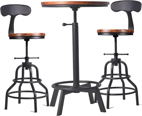 Miniatura 10 de LOKKHAN Mesa de bar giratoria ajustable de 30 a 35.4 pulgadas, mesa redonda de madera de 23.6 pulgadas de diámetro, cocina industrial rústica