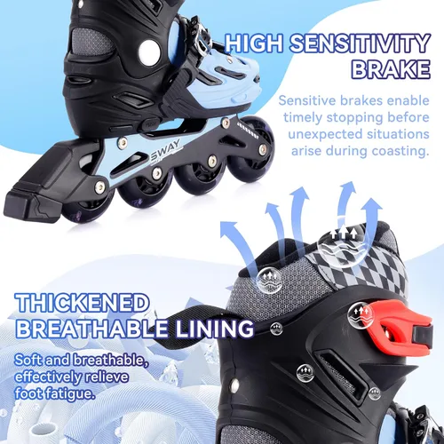 Miniatura 5 de SWAY Patines en línea ajustables en 4 tallas para niñas y niños, todas las ruedas se iluminan, patines en línea para exteriores para niños y jóvenes