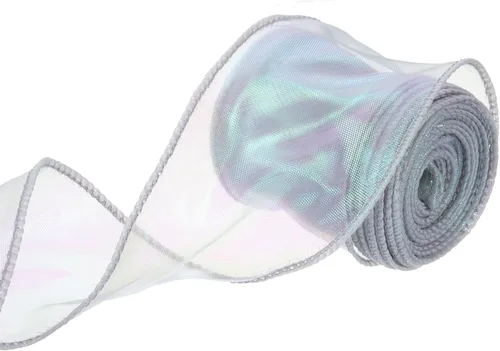 Miniatura 52 de MECCANIXITY - Cinta de organza con cable de 1 1/2" de ancho, brillante, transparente, con brillo irisado en tonos pastel, cinta de gasa para Beige