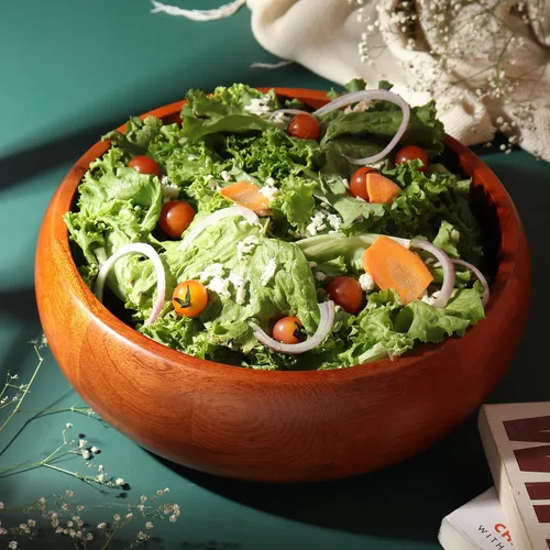 Miniatura 5 de Ensaladera de madera extra grande con 2 servidores, 12 x 4 pulgadas, capacidad de 4.5 cuartos de galón, cuenco para servir ensalada seguro