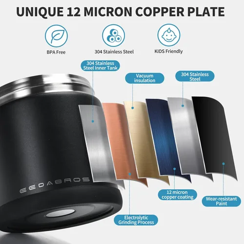 Miniatura 5 de Termo para comida caliente 33.8 OZ, frasco de comida aislado al vacío para adultos, termo de sopa de acero inoxidable de boca ancha a prueba de Negro