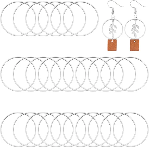 Miniatura 8 de 440 aretes de 2.362 in para la fabricación de joyas, aretes de aro hipoalergénicos redondos, anillos de enlace de bisel abierto para suministros