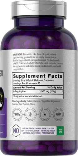Miniatura 2 de Horbäach Cápsulas L de triptófano de 1500 mg 240 unidades Fórmula nocturna Suplemento sin OMG, sin gluten