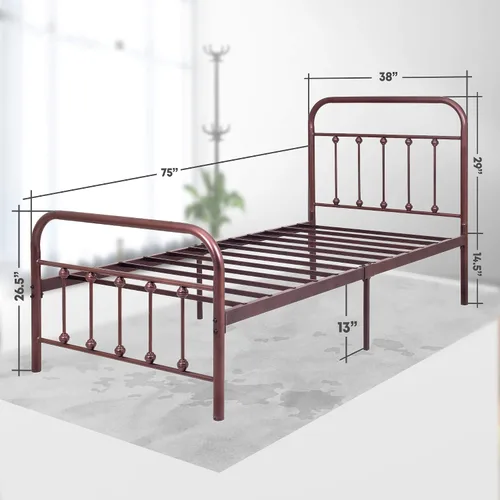 Miniatura 2 de Base de cama Golden Gate Beds vintage de hierro forjado con base de plataforma metálica clásica, cabecera y estribo, no necesita somier, fácil