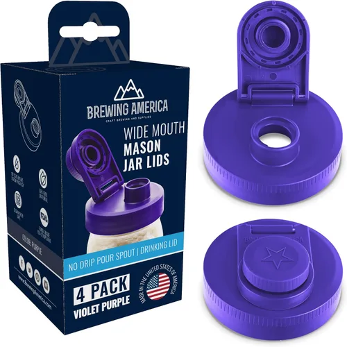 Miniatura 16 de Tapas para tarros Mason de boca ancha, de plástico, paquete de 4 unidades, tapa abatible hecha en Estados Unidos, agujero para bebida, a prueba