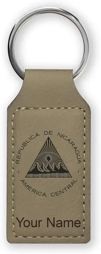 Miniatura 38 de LaserGram Llavero rectangular, bandera de Nicaragua, grabado personalizado incluido, Bambú