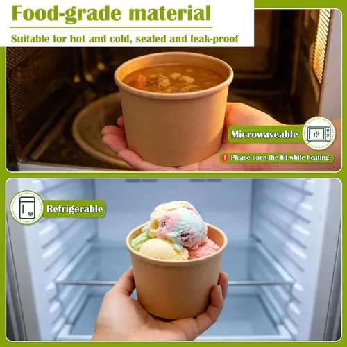 Miniatura 4 de Paquete de 50 recipientes de sopa con tapas, vasos desechables de 12 onzas con tapas, cuencos de papel para sopa con tapas, recipientes de sopa