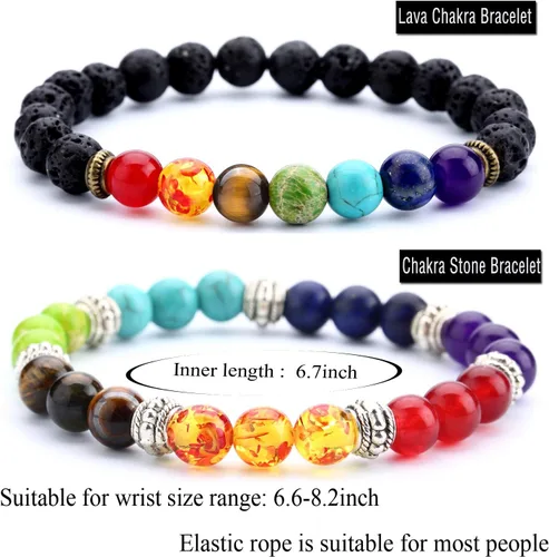 Miniatura 14 de Men Women 8mm Lava Rock 7 Chakra Beads Chakra Bracelet Braided Rope Natural Stone Yoga Bracelet Bangle