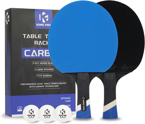 Raquetas profesionales de ping pong, ligeras raquetas de tenis de mesa de fibra de carbono con hoja de 7 capas, esponja premium de 0.08 pulgadas,