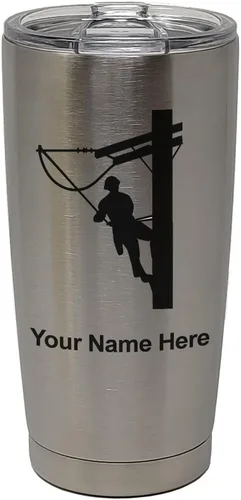 Miniatura 33 de LaserGram Taza aislada al vacío de 20 onzas, Lineman, grabado personalizado incluido (negro)