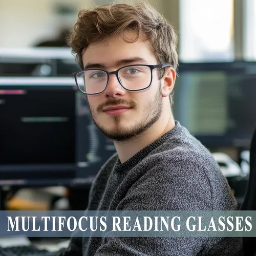 Miniatura 3 de BLOEXCLU Anteojos progresivos de lectura multienfoque para hombres y mujeres, con bloqueo de luz azul, con bisagra de resorte, diseño de dos tonos