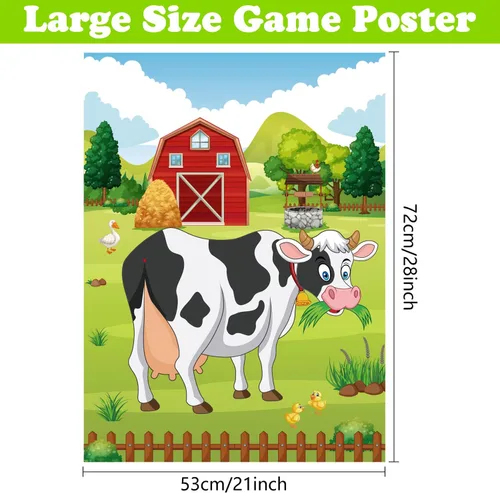 Miniatura 2 de PLULON Juega a Colocar la Cola en la Vaca Juego de Fiesta para Niños, Juego Temático de Granja y Vaca para Cumpleaños Animales Póster de Vaca
