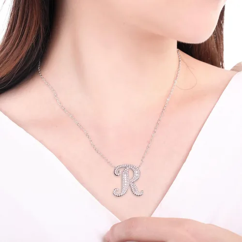 Miniatura 2 de Uloveido - Collar con colgante de letra A-Z, chapado en oro blanco, para mujeres, niñas, niños, mamá amiga con circonita cúbica y cristales CZ NL025