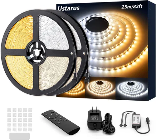 Tira de luces LED blancas de 82 pies, 24 V, regulable, 3000 K-6000 K, cinta LED con control remoto, cinta LED flexible 2835 para cocina, debajo del