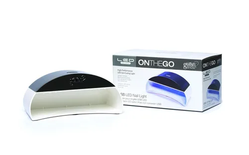 Gelish Mini On The Go - Luz LED para uñas de gel, lámpara LED portátil para manicura y pedicura, curado en 45 segundos, alimentado por USB, ligera,